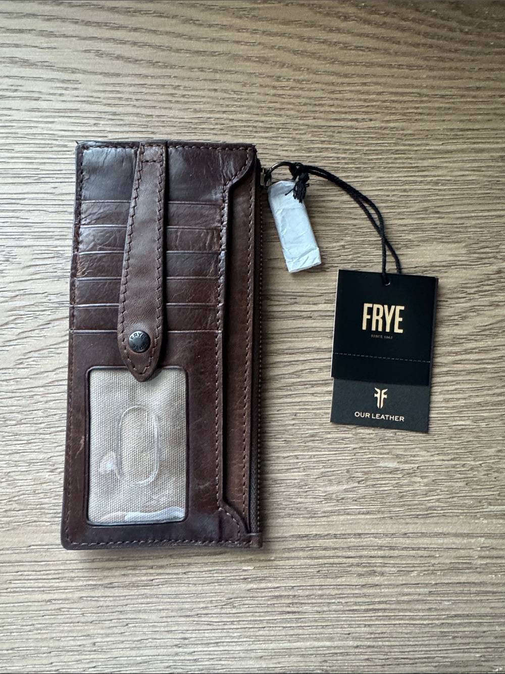 Frye Chestnut Brown Leather Card & ID Wallet